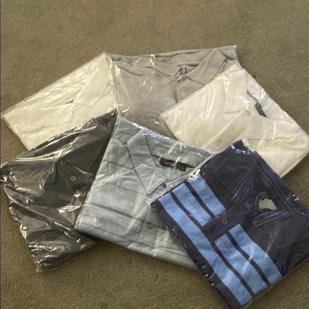 Men's Polo Shirts - (2)White, Gray, Light Blue, Dark Blue, Dark gray.